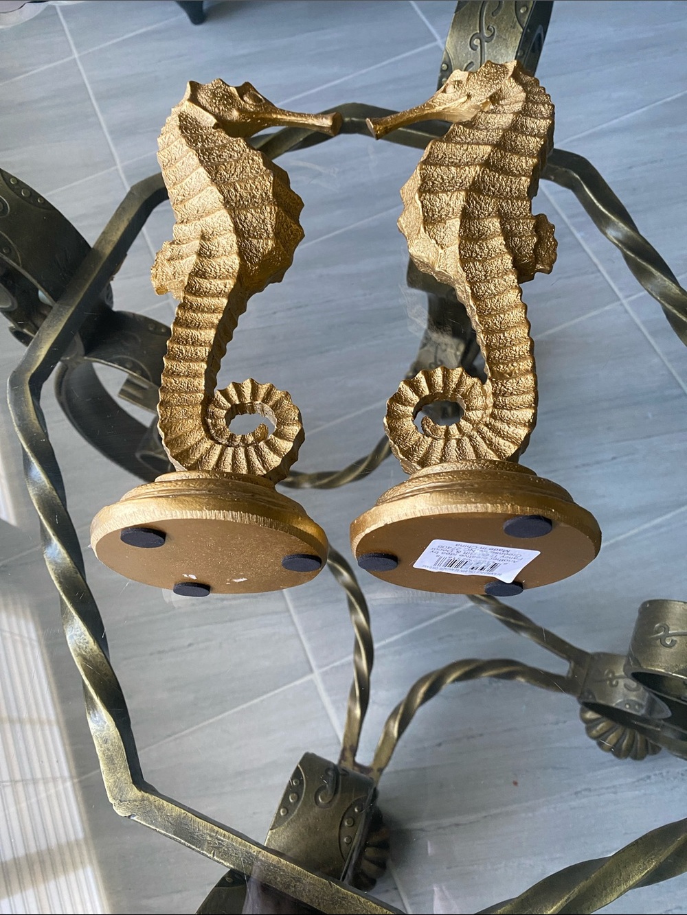 Gold Seahorse Sculpture Pair by - Picture 5 of 7